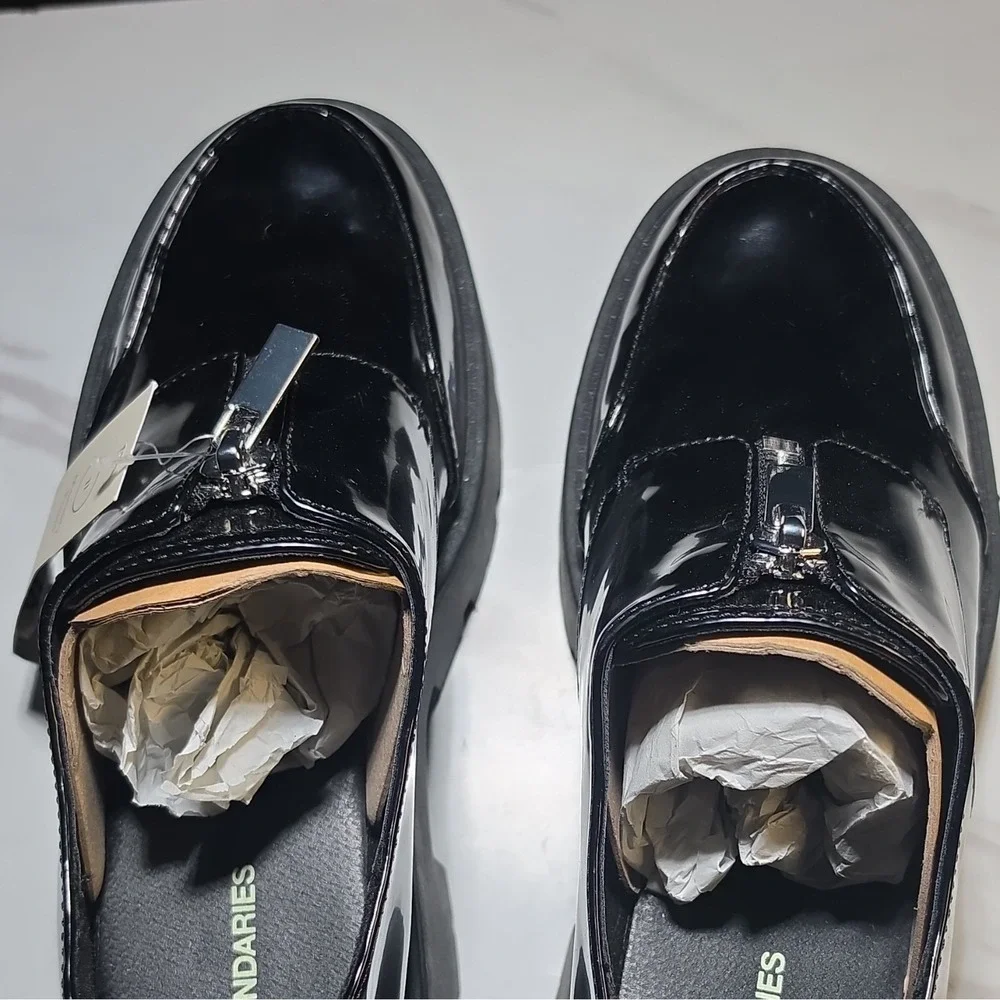 No Boundaries Black Leather Oxford Men's Dress Shoes Zip Closure Size 11